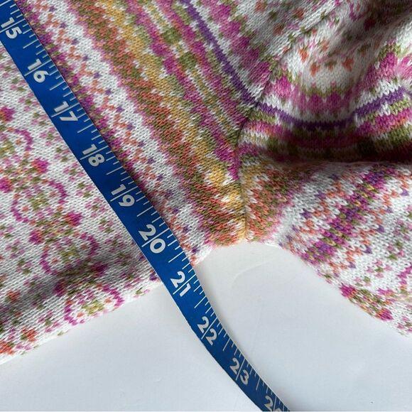 VTG Tiara Cardigan Sweater Fair Isle Pockets Cottagecore Cream Size Petite XL - Picture 10 of 12